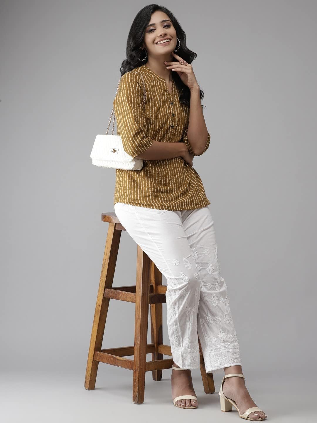 Ada Indian Hand Embroidered Chikankari White Cotton Palazzo Pant for Women A711134 - Image 7