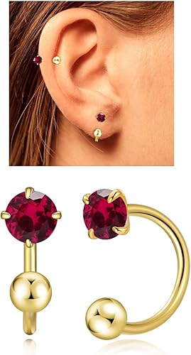Miniatura 8 de Huggie - Aretes de medio aro para mujer y niña, pequeños aretes de cartílago, aretes de tuerca con piedra natal para mujer, hipoalergénicos, aretes