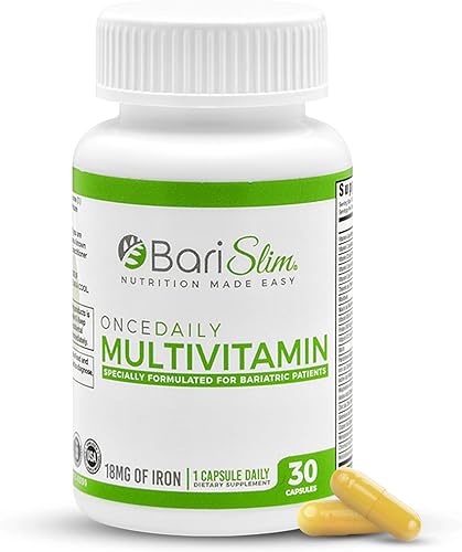BariSlim Cápsula multivitamínica bariátrica Once Daily - 18 mg de hierro - Vitamina bariátrica y suplemento para cirugía post bariátrica incluyendo