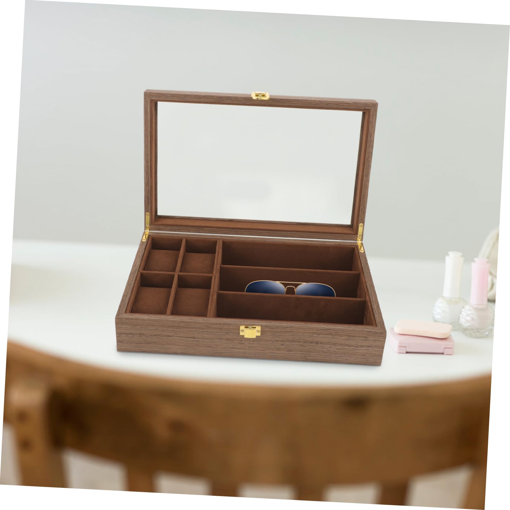 COLLBATH 1kawałek Organizer Biżuterię i Okulary Stylu Retro z Drewna Orzechowego Pojemnik Do Przechowywania Biżuterii i Okularów Praktyczny Biżuterię Elegancki Organizer i Akcesoria