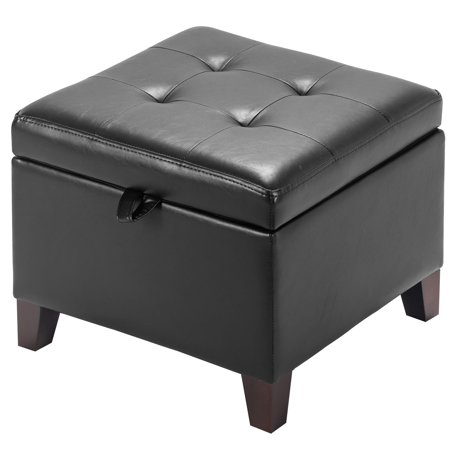- Asense 17 Inch Storage Ottoman Foot Rest,Square Faux Leather Foot Stool,Small Ottoman with Storage,Padded Seat for Entryway,Living Room,Bedroom,Couch,Under Desk,Black