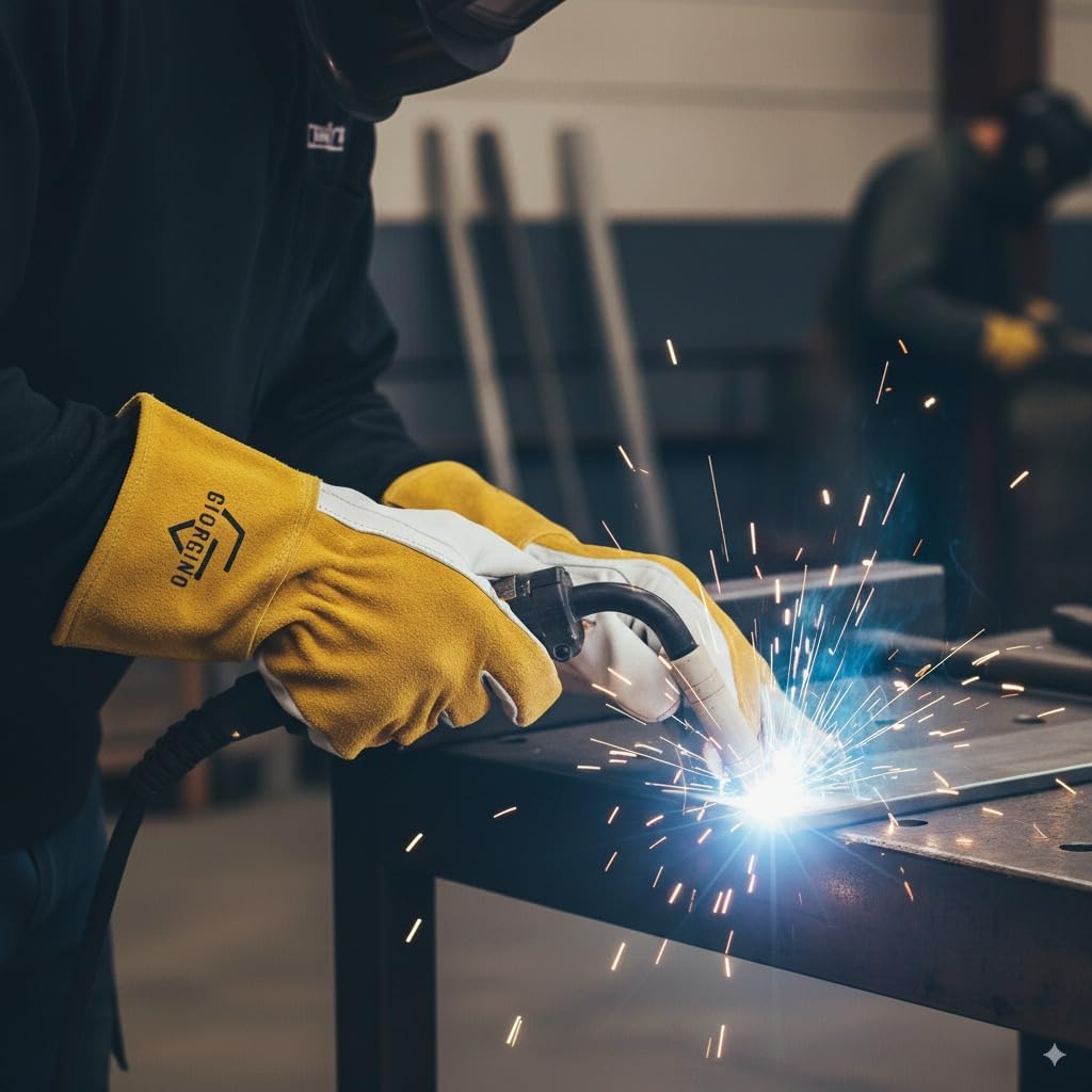 Giorgino Premium Mig & TIG Welding Gloves Top Grain Goatskin Leather Gloves Lined 4" Cuff - Image 8