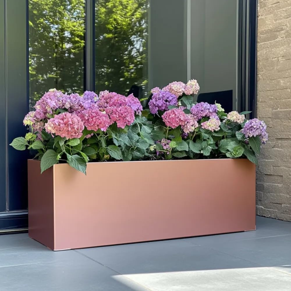 Tulipy 1.2m/1m/75cm/70cm Zinc Galvanised Trough Planter | No Assembly Needed | Lightweight (Rose Gold, L100cm x W40cm x H40cm)