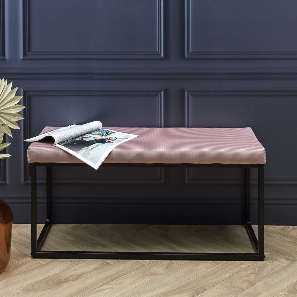 HOME DECO FACTORY - Banc d'entrée en Velours côtelé Rose - Design scandinave - idéal pour Salon - Chambre ou Couloir - Dimensions 100 x 39 x 49 cm. - Modèle Giulia