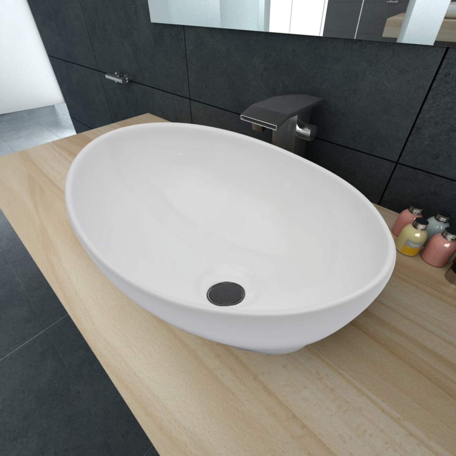 ShGaxin Lavabo Ovalado de cerámica Blanco 40x33 cm, Fregadero, Lavabo Baño, Lavamanos Baño, Lavatorio Casa De Banho, Mueble Lavabo sobre Encimera