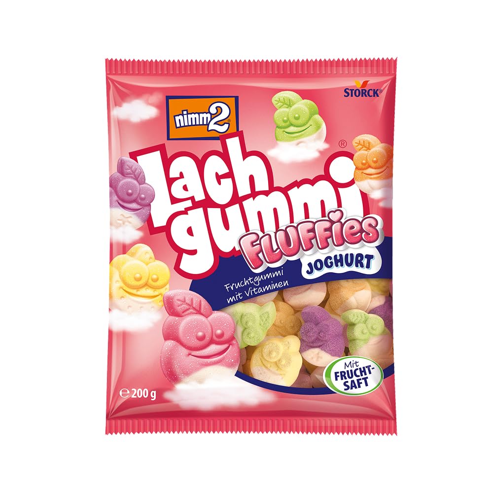 nimm2 Lachgummi Fluffies – 1 x 200 g – Fruchtgummis mit Fruchtsaft, Joghurt und Vitaminen – Süßigkeit zum Teilen und Naschen