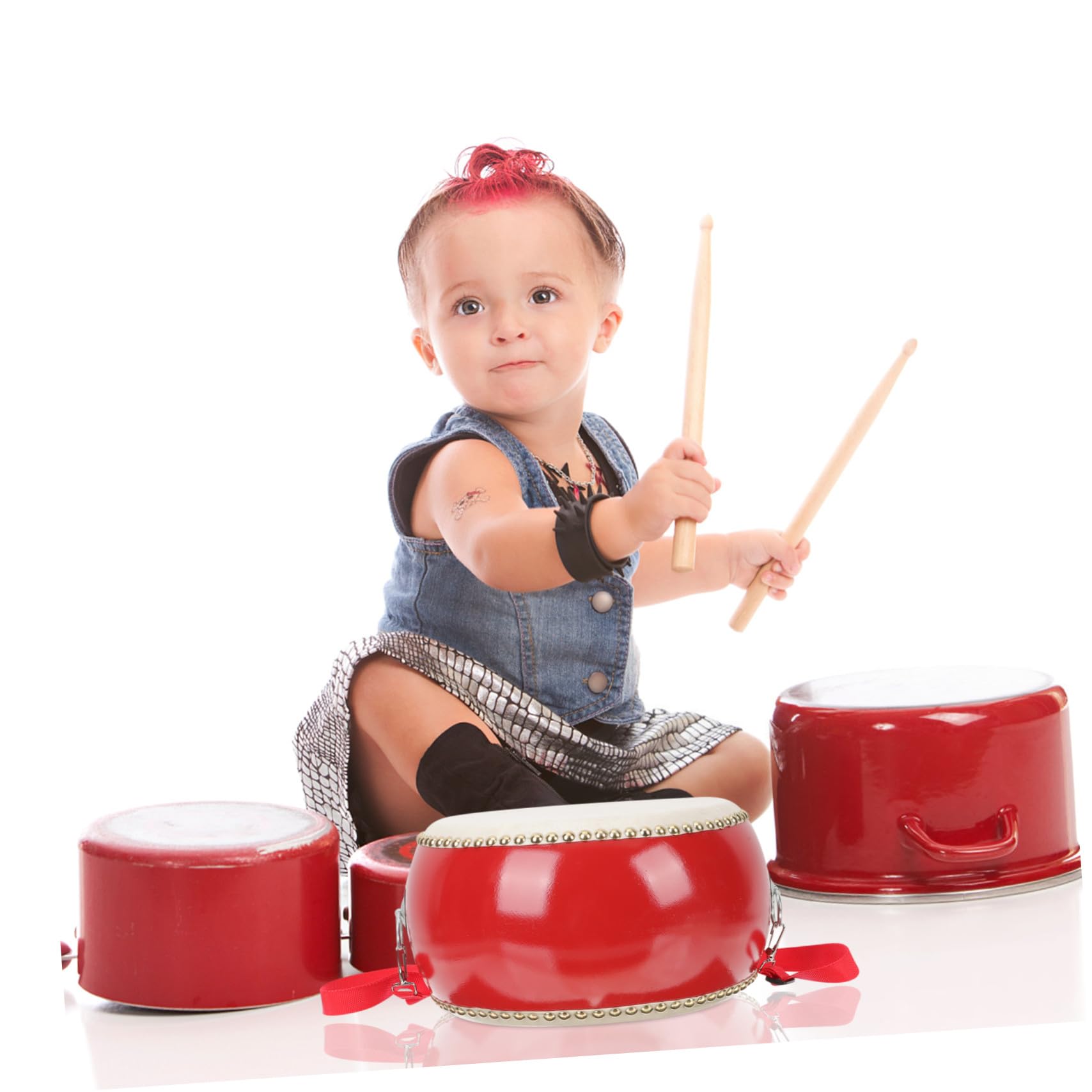 Juguete de Percusión Infantil de Cuero Vaca y Madera con Baqueta