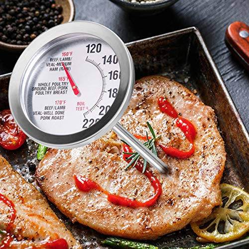 Meat Thermometer Extra Large Dial 2.8-Inch Meat & Poultry Thermometer Stainless Steel Safe Waterproof Classic Design BBQ Poultry Probe Cooking Meat Thermometer for Household Cooking Turkey Pork Beef