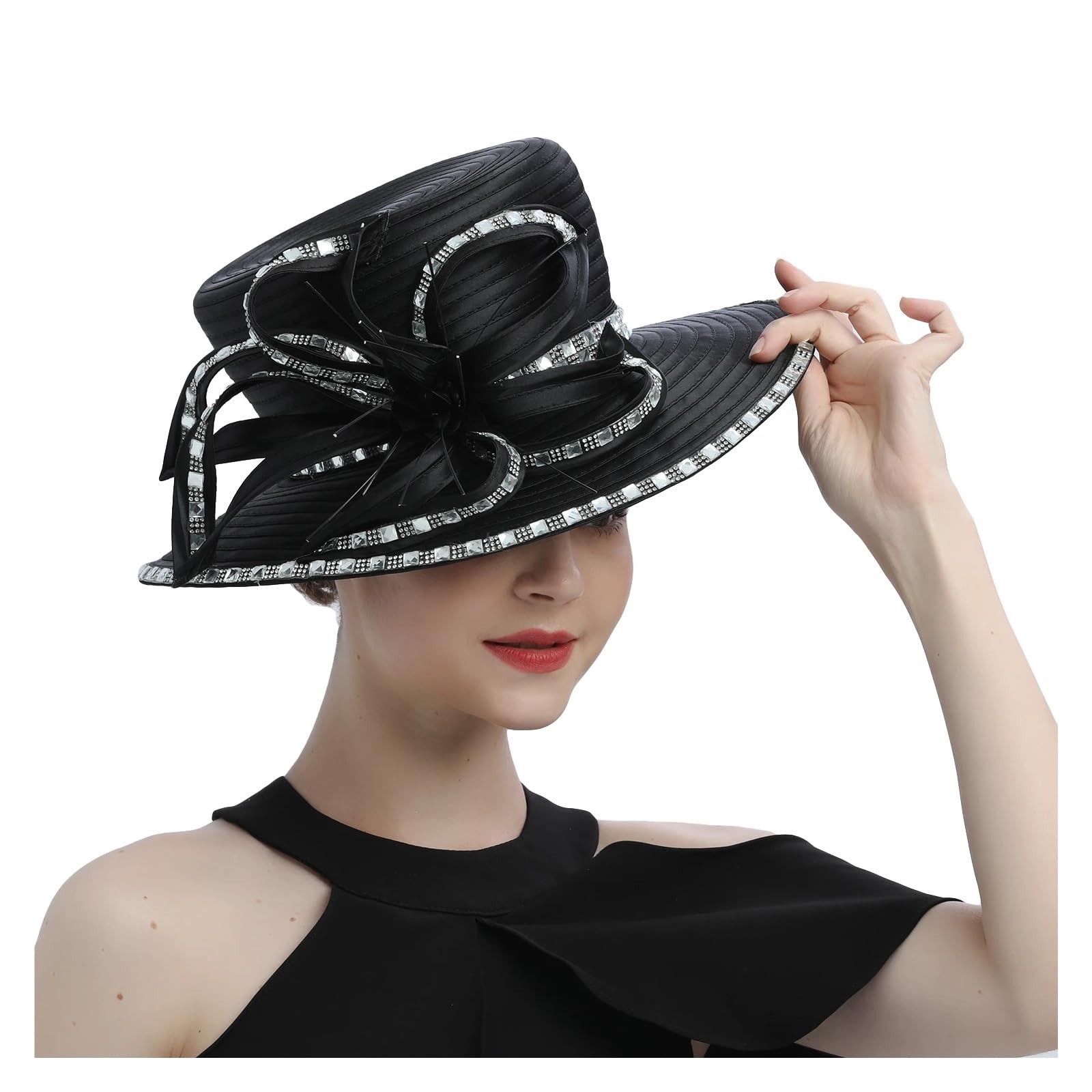 Cappello Da Sposa Per Donna Cappello da chiesa in raso con strass, perfetto for fotografia, cappello a cilindro donna, for banchetto, matrimonio, cerimonia