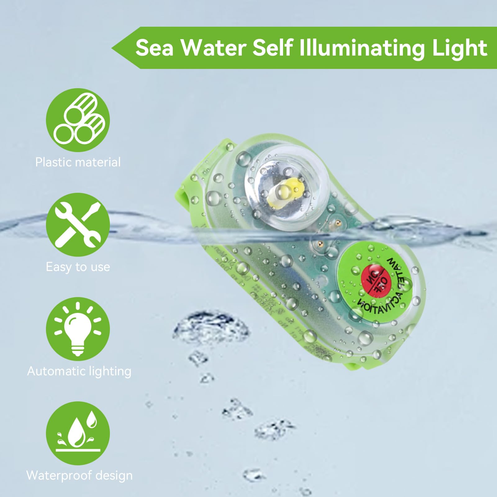 Gilet de sauvetage léger, sauvegarde de vie en plastique LED LITHIUM JHYD I Lampe à éclairage auto-d'eau de mer (Vert)