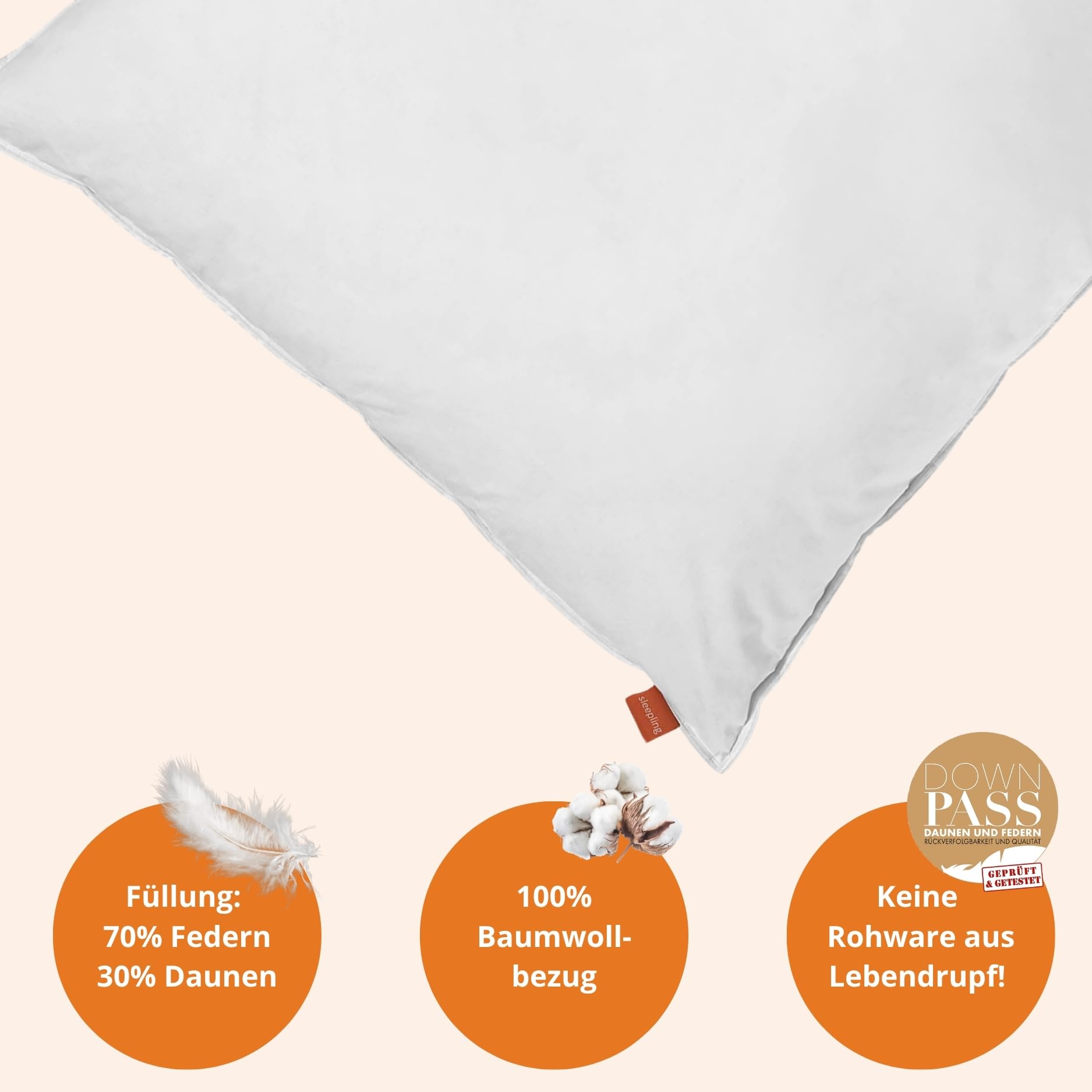 sleepling Kinderwagenkissen 80x80 cm, Baby Daunendecke, Kissen für Kinderwagen aus 100% Baumwolle, 400 gr. Federn & Daunen, Downpass, Kinderwagendecke 80 x 80 cm, Waschbar, Made in EU