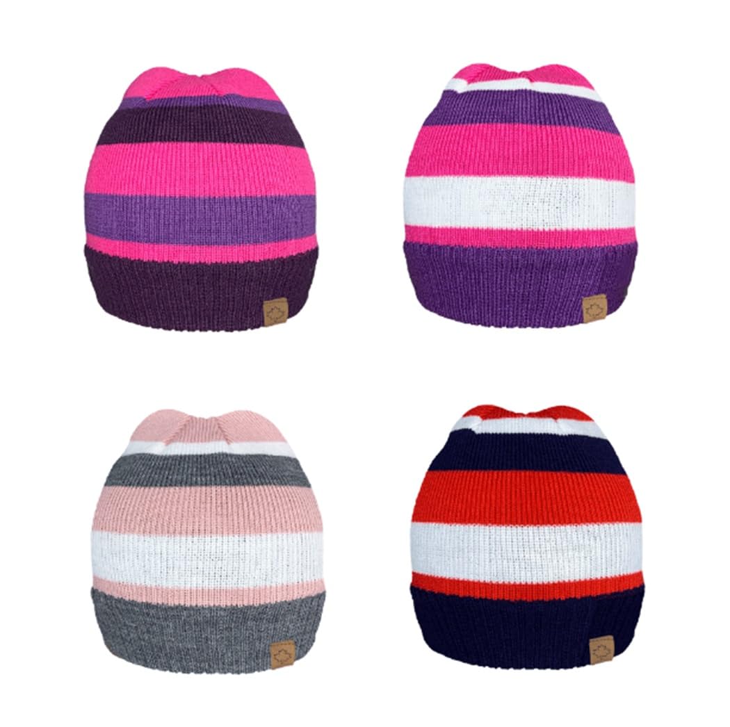 Rockjock Unisex Kids Multi Pack Of 4 - Kids Thermal Winter Beanie Hat Childrens Junior Soft Fleece Lined Striped Stretchy Beanie Hat