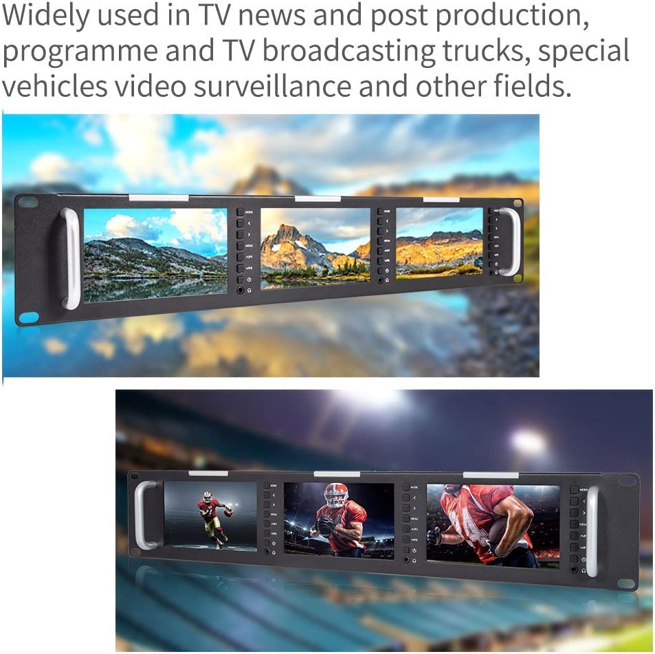 Image of FEELWORLD T51-H Triple 5 inch 2 RU Rack Mount Monitor 800x480 Broadcast LCD Monitor with HDMI AV Input and Output