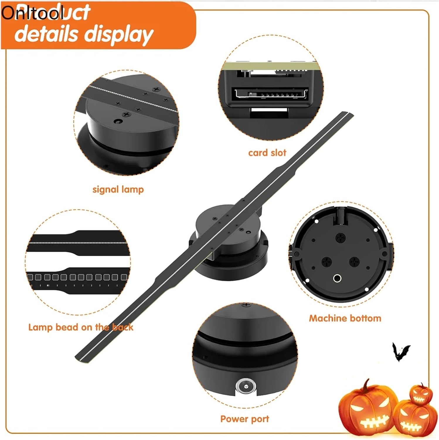 PD45cm 3D ホログラムプロジェクターファンランプ Wifi ディスプレイライト Led ロゴホログラフィックランプ広告ショッ