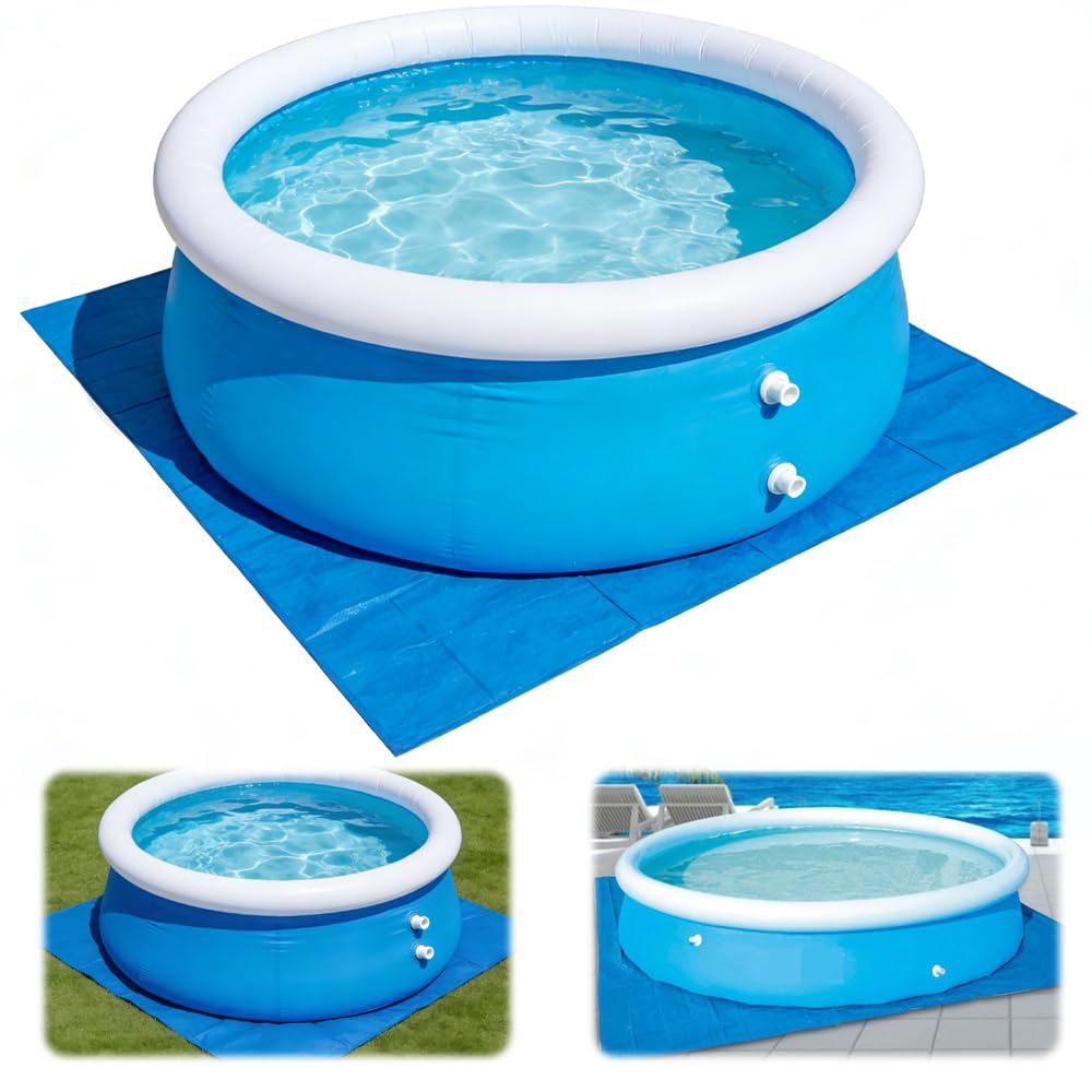 Rectangle Pool Ground Cloth, 335 x 335CM Foldable Swimming Pool Floor Protector, Waterproof Pool Mat, Paddling Pool Protective Mat for Inflatable Swimming Pools, Frame Pool