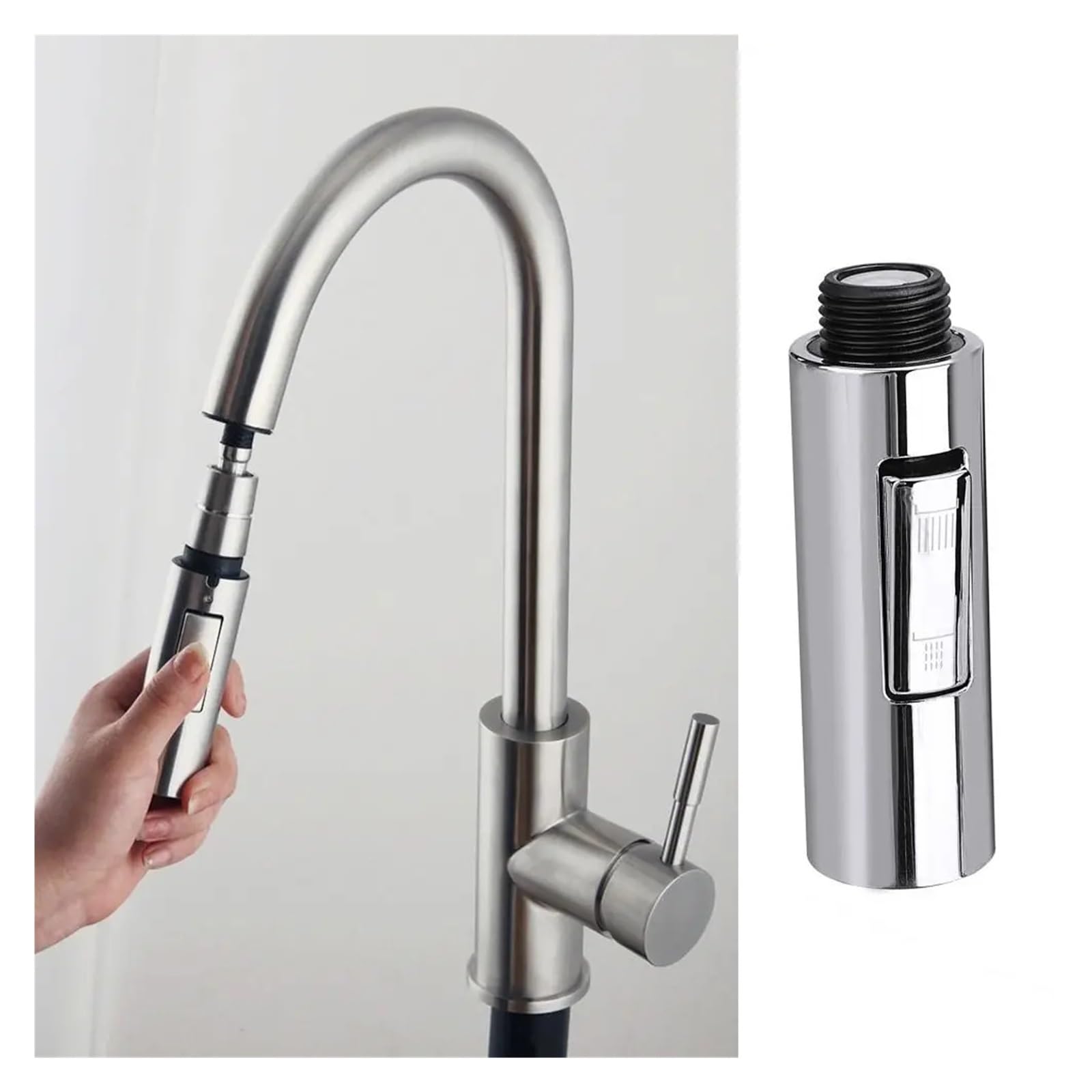 Wasserhahn Auslauf G1/2 Ausziehbarer Duschkopf Sprayer Waschbecken Ersatz Wasserhahn Küchenarmatur Sprühkopf(Silver)