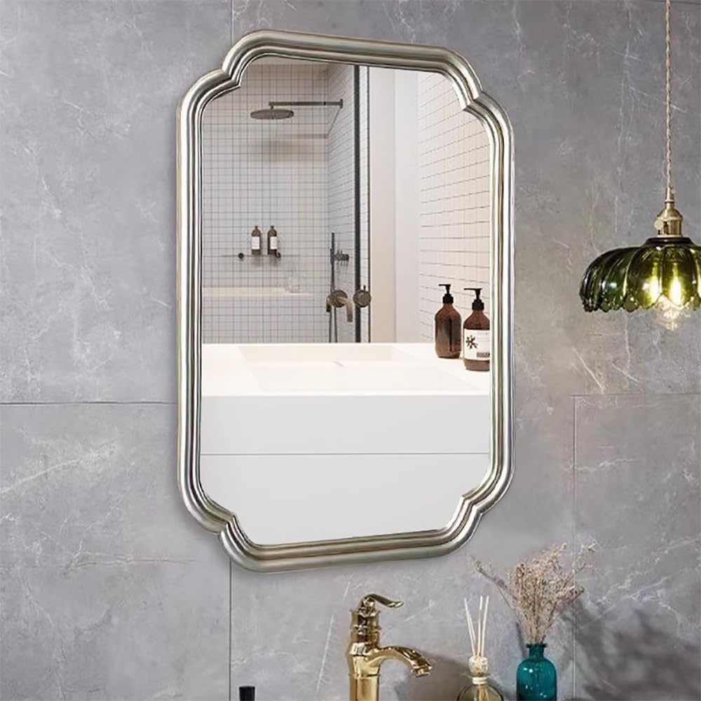 SXFSDOU French Wall Mirror Large Decorative Hangs Vertically or Leaning Antique Bathroom Rectangular Vanity for Washing Room(Silver)