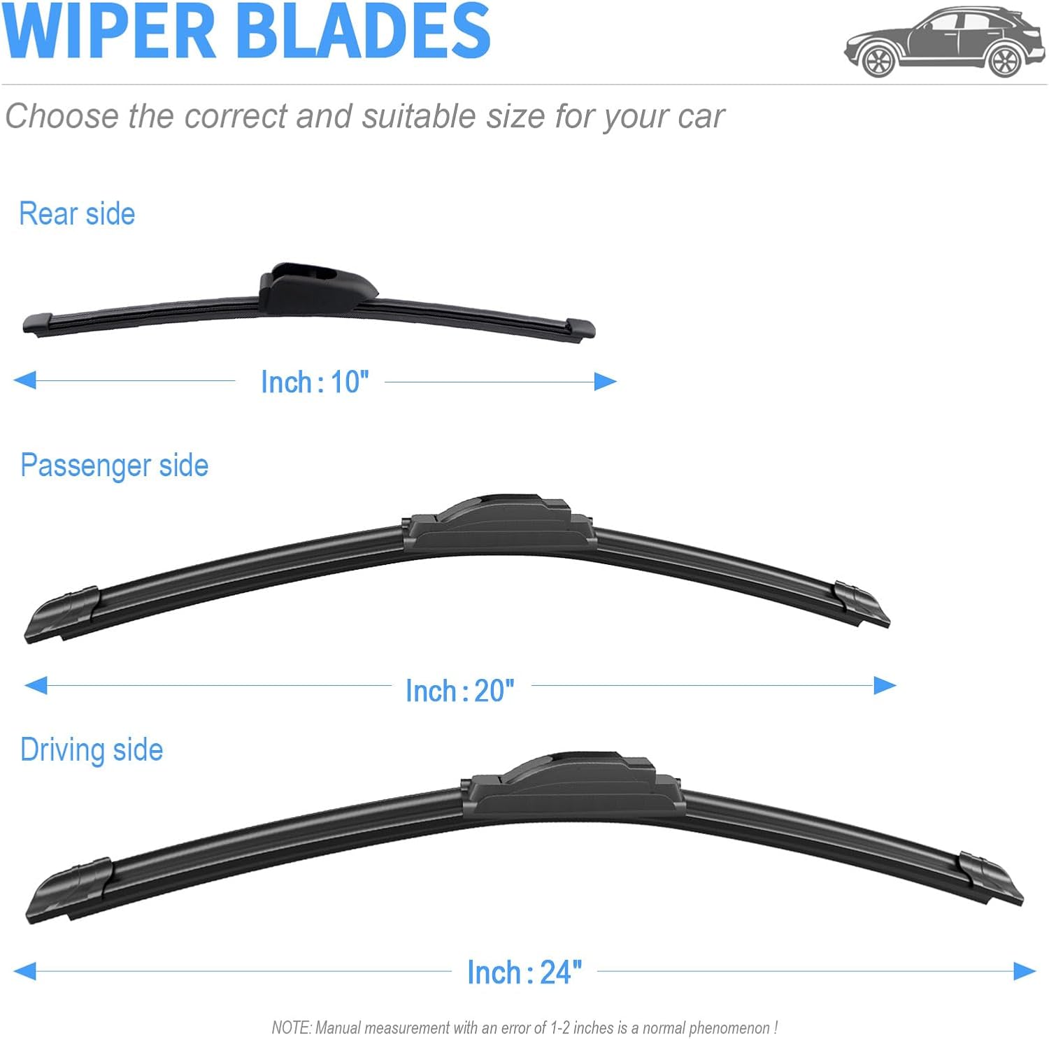 Gavimnal® 24"+20"+10" Silicone Wiper Blades Replacement For Kia Soul 2020-2025,All-Season Front Rear Windshield Wiper Blades(Set of 3)