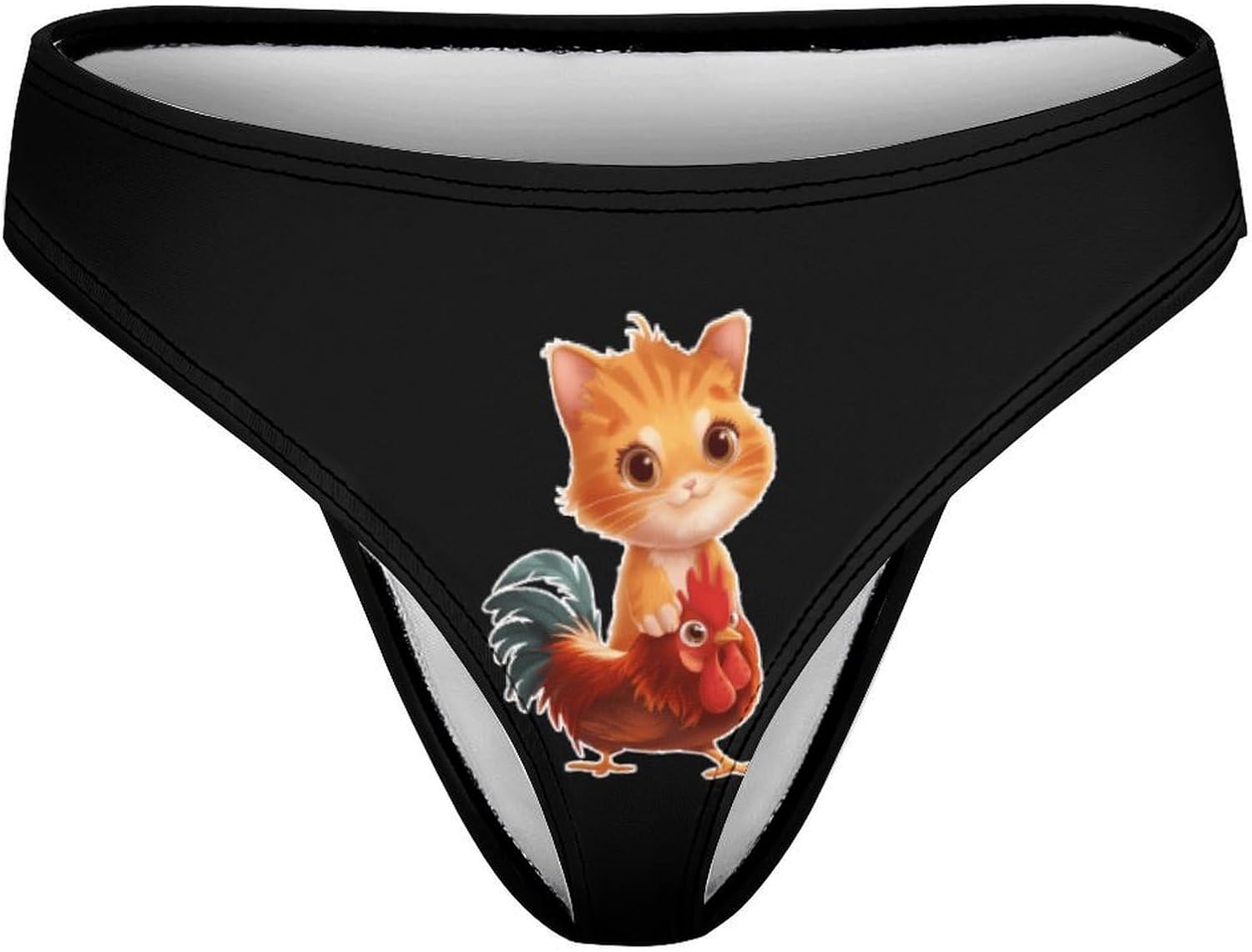 Orange Cat Sitting on A Rooster Women Underwear Thongs No Show Panties | Sexy T Back,Breathable Soft Undies