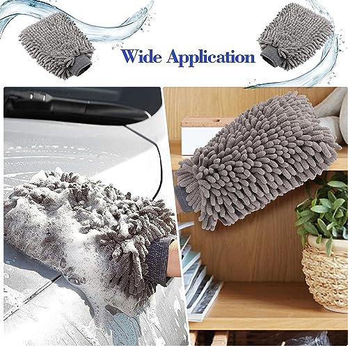 Image of Auto Hub Chenille Microfiber Wash Mitt, Car Cleaning Gloves with Thick Plush, Ultra Soft Strands, Scratch Free and Water Absorbent Microfiber Gloves for Car & Bike Washing Pack of 3