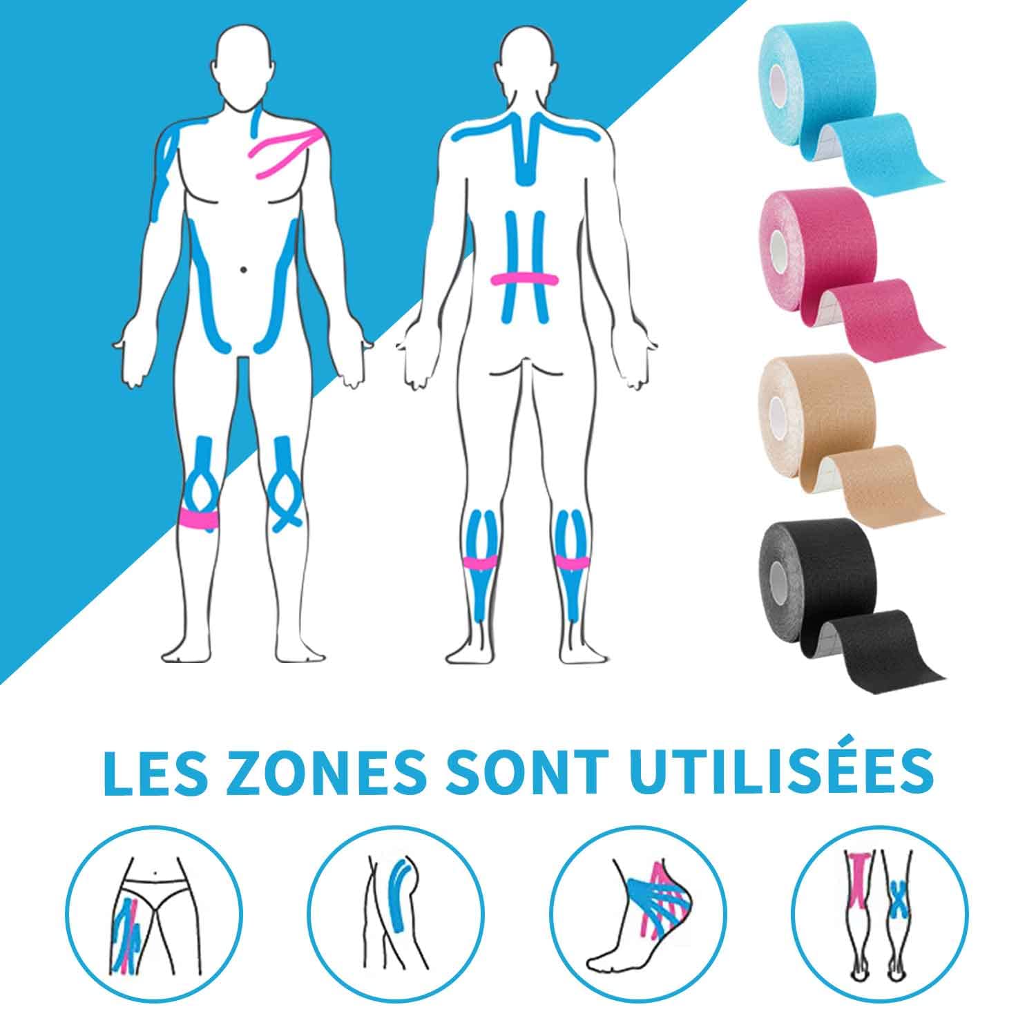 Deilin Kinesio Taping 3 Rotolo, Taping Kinesiologico per Ginocchio, Spalla e Gomito, Fisioterapiche Impermeabil, Traspiranti