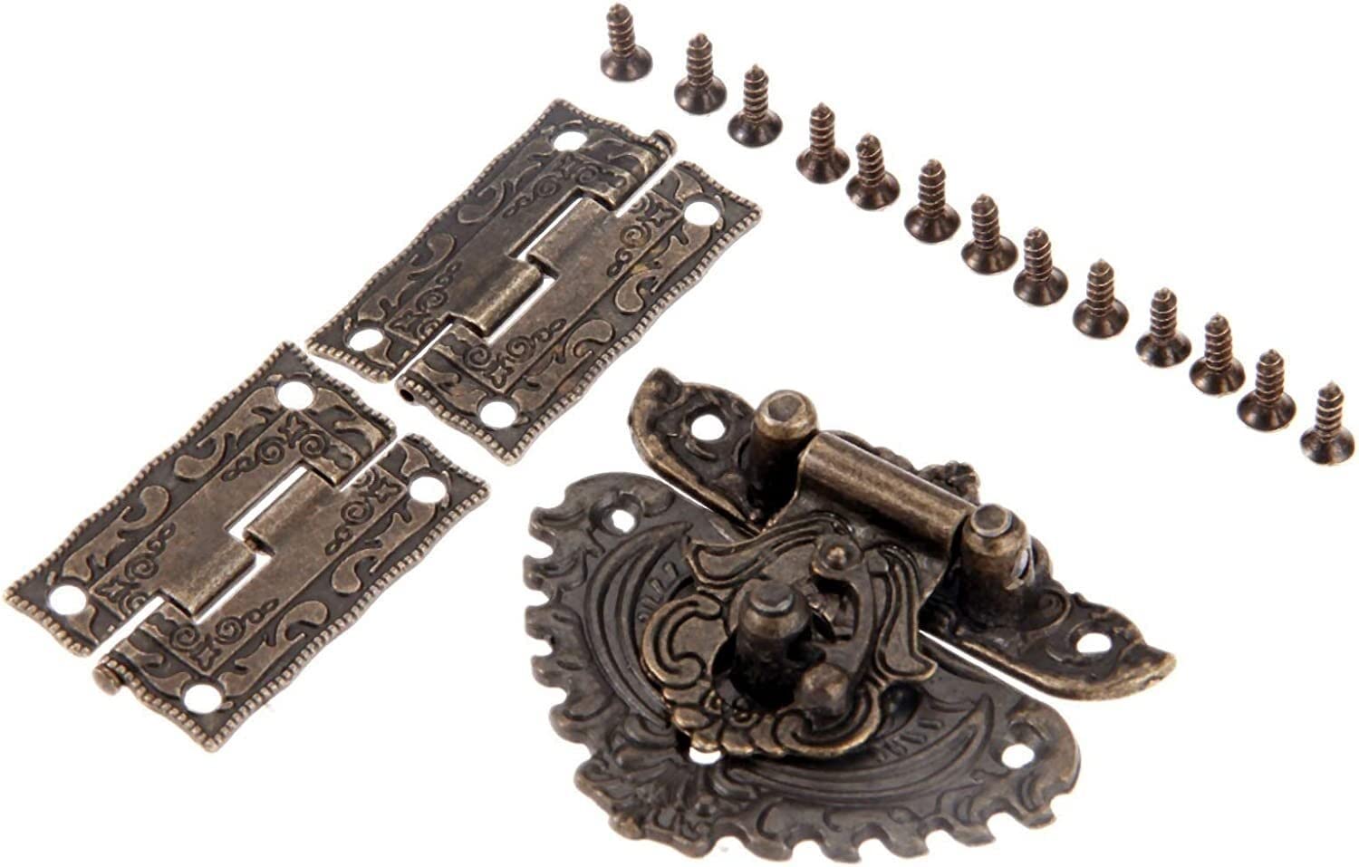 Nvsfzgiyg One Color Retro Decoration Hinges,Antique Hinge, Bronze Furniture Hardware Box Latch Hasp Toggle Buckle + 2Pcs Decorative Cabinet For Jewelry Wooden Butt