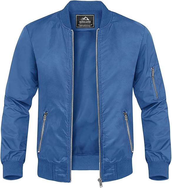 MAGCOMSEN Mens Windbreaker Camping Coats Baseball Jackets Classic Bomber Coat Durable Lightweight Jackets Spring Summer Coat Outdoor Casual Windproof Jackets with Zip Pockets, Blue
