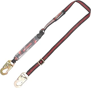 KStrong UFL201301 Clear Pack Design Adjustable Shock Absorbing Lanyard with Alloy Steel Snap Hooks, ANSI Compliant, 6-Ft, Black/Red