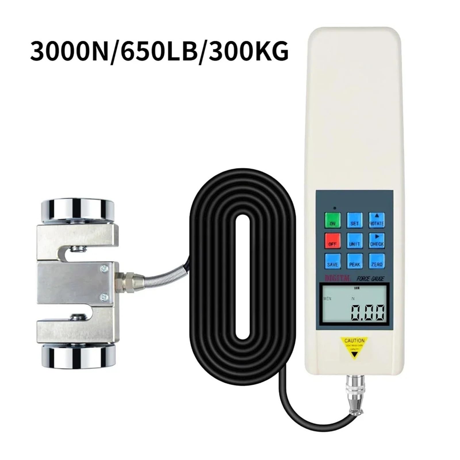 Medidor de fuerza digital de empuje y tracción de 5000 N/1100 lb/500 kg con sensor externo y salida USB Rendimiento alto(GF-650LB)