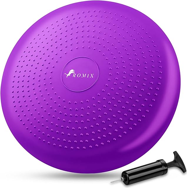 ROMIX Wobble Cushion, 34CM Inflatable Air Stability Balance Board with Pump, Non-slip Core Balance Disc, Sitting Posture Trainer Wiggle Seat for Home and Office Chair Sensory Kids ADHD Physio Therapy