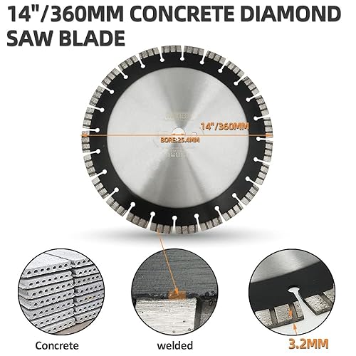 Miniatura 2 de DT-DIATOOL Hoja de sierra de diamante de 14 pulgadas, disco de corte soldado con láser para hormigón armado, piedra de ladrillo duro, corte seco o