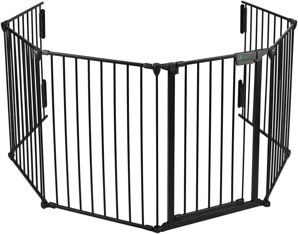 VOUNOT 6 Panel Metal Fire Guard, Hearth Gate, Dog Gate Pet Safety Barrier Indoor, Foldable Grille Extra Wide 360 cm with Mounting Kit, Black