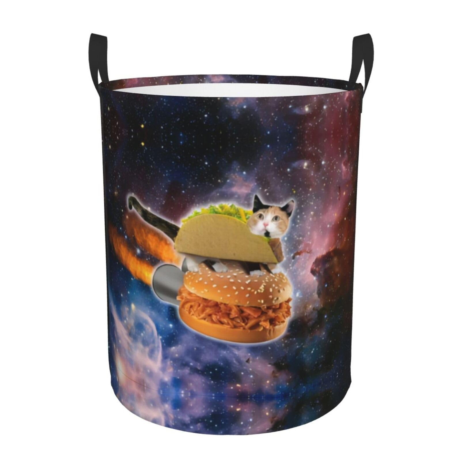 S Circular Hamper – Collapsible Funny Cat in Spacess Print Laundry Basket