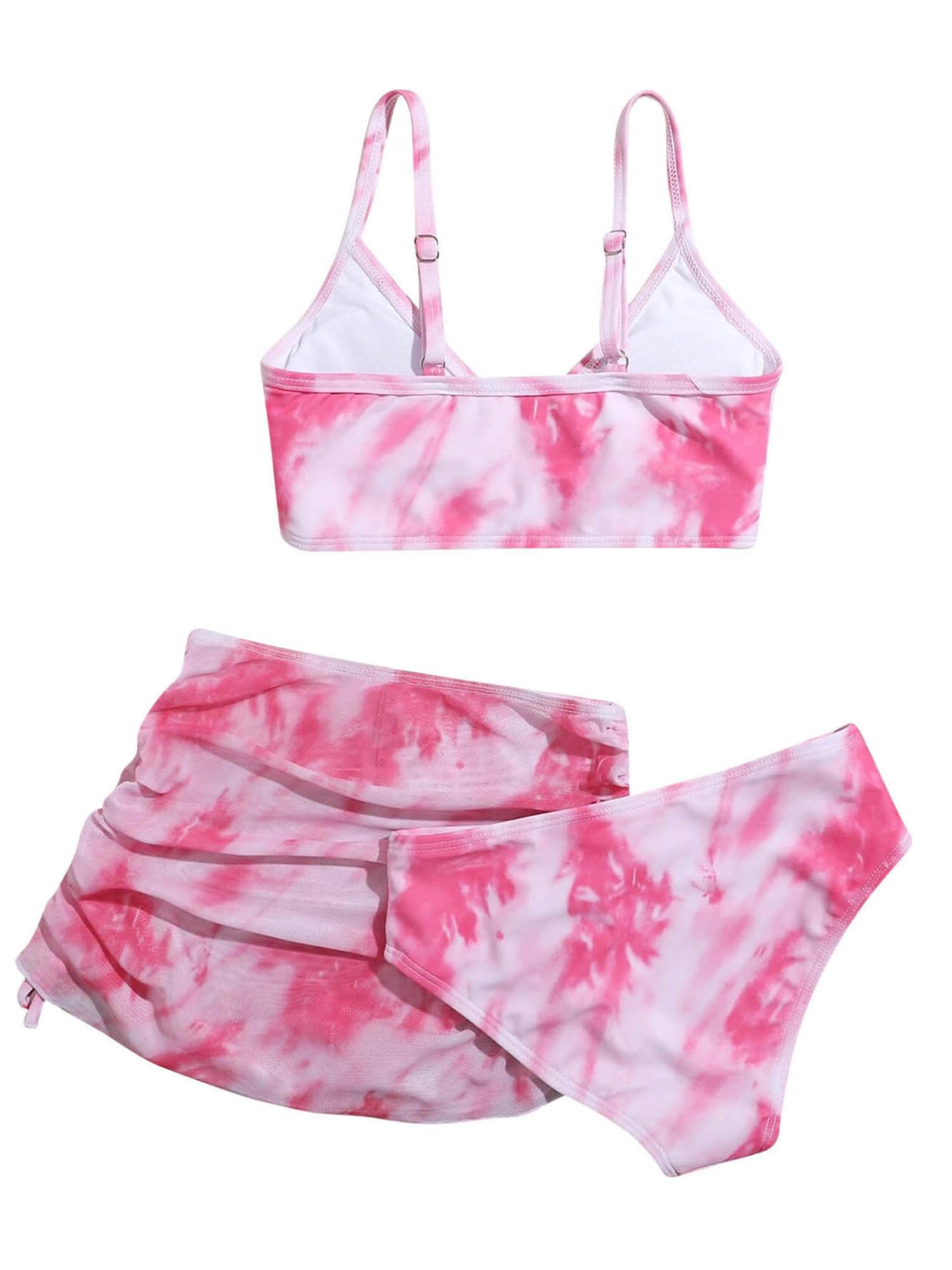 Dziecięcy kostium kąpielowy Tie Dye strój kąpielowy ramiączka, bikini, górna część z wysokim stanem, ze ściągaczem, ze stretchem, 3-częściowy strój plażowy