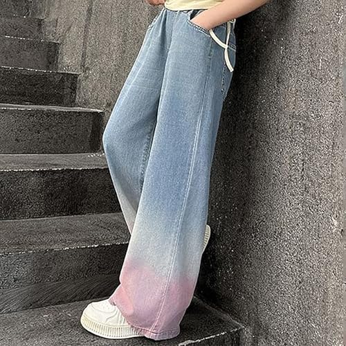 Cute Clothes for Girls Gradient Color Wide Leg Denim Pants Kids High Waisted Stretch Jeans with Pockets 5-14 Years3