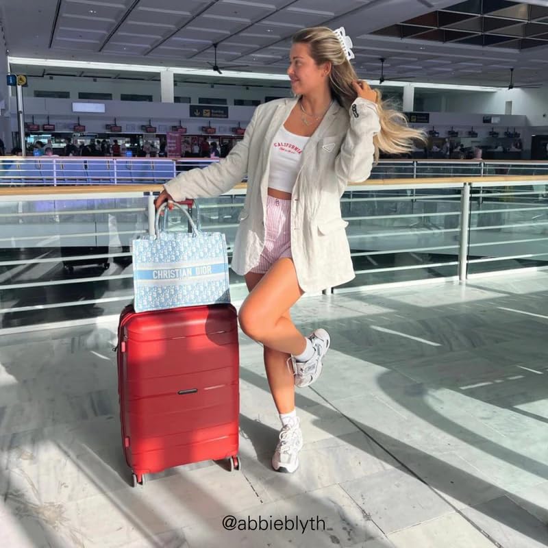 Image of it luggage Momentous German Red Set of 3-20,24,28 inches Cabin with Padded Laptop Section, Medium & Large Expandable Polypropylene Hardsided with TSA Lock & Wet Pouch Inside 8 Wheel Trolley Bag