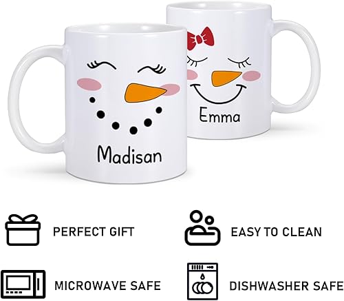 Miniatura 4 de Taza de cacao caliente personalizada, tazas de café de Navidad con nombre personalizado, taza de chocolate caliente para niños, linda taza de cara