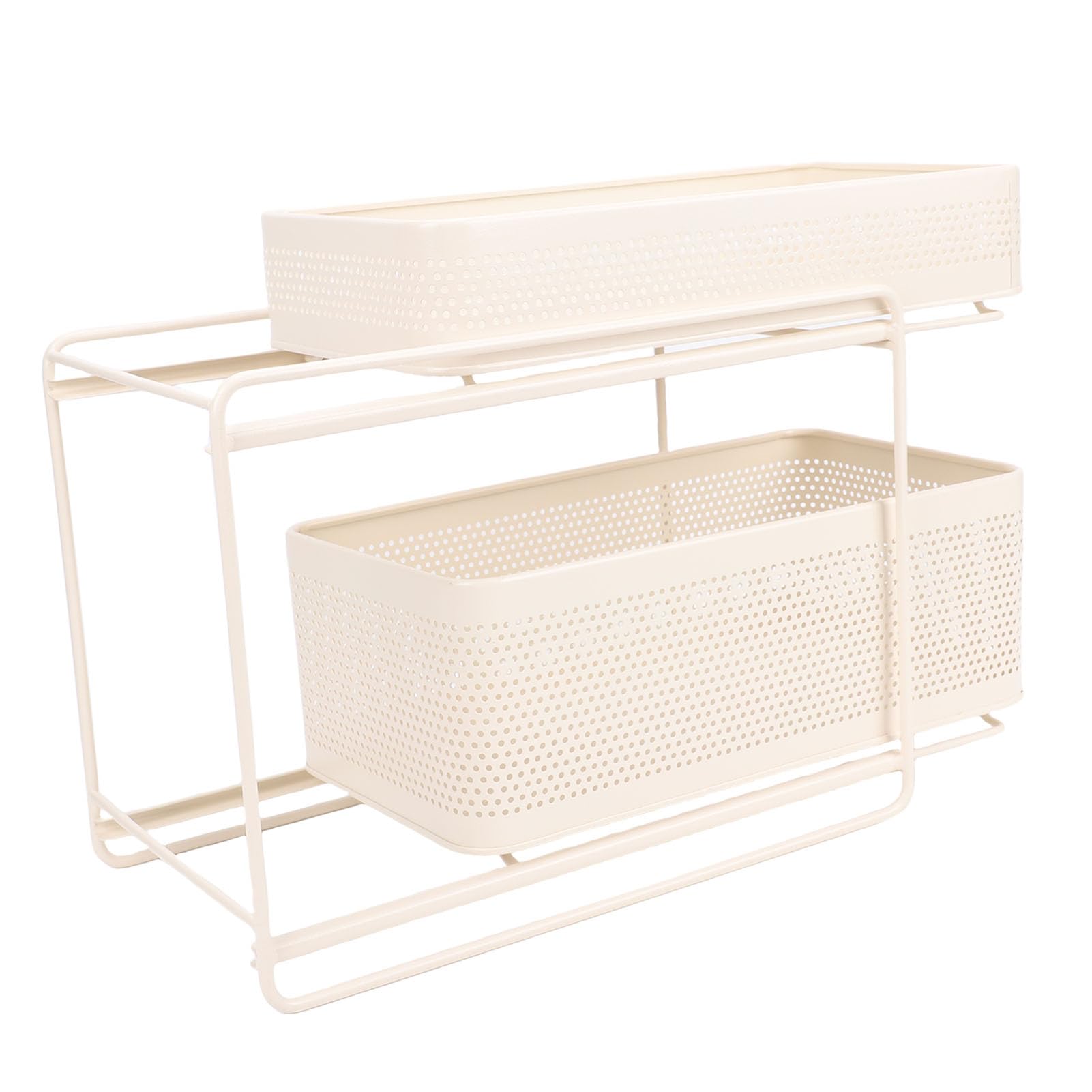 Alomejor 2-stufiger Ausziehbarer Organizer Unter der Spüle, Gewürzregal aus Rostfreiem Stahl für Platzsparende Küche, Ausziehbares Schrankregal für Schmale Schränke, 35,6 X 31,8 X 20,1 Cm
