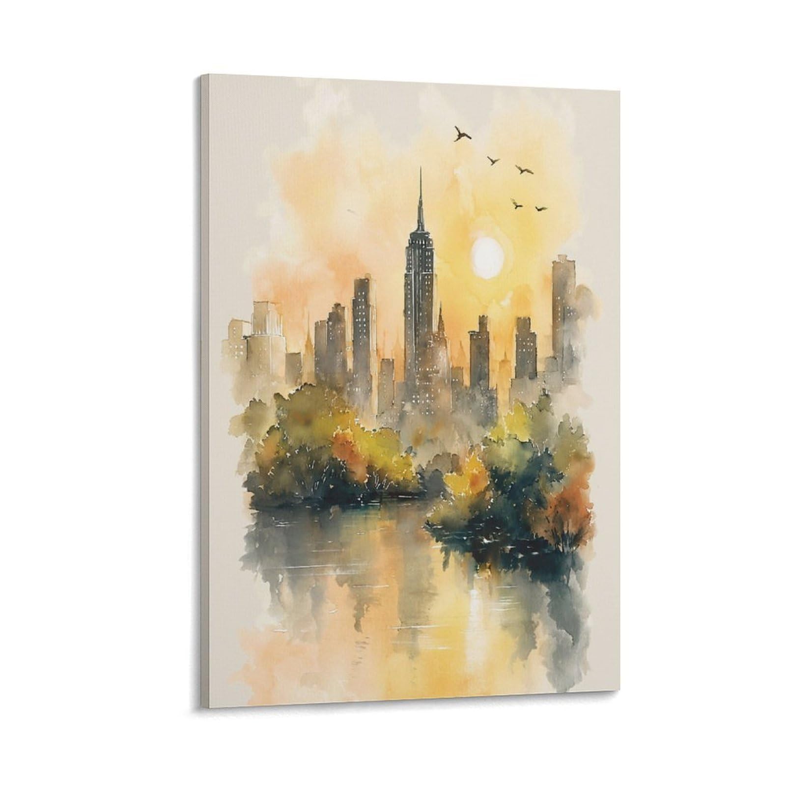 XWYMXZ NYC Skyline Watercolor Print 24x36inch(60x90cm) Vintage Travel Poster Watercolor Canvas Art