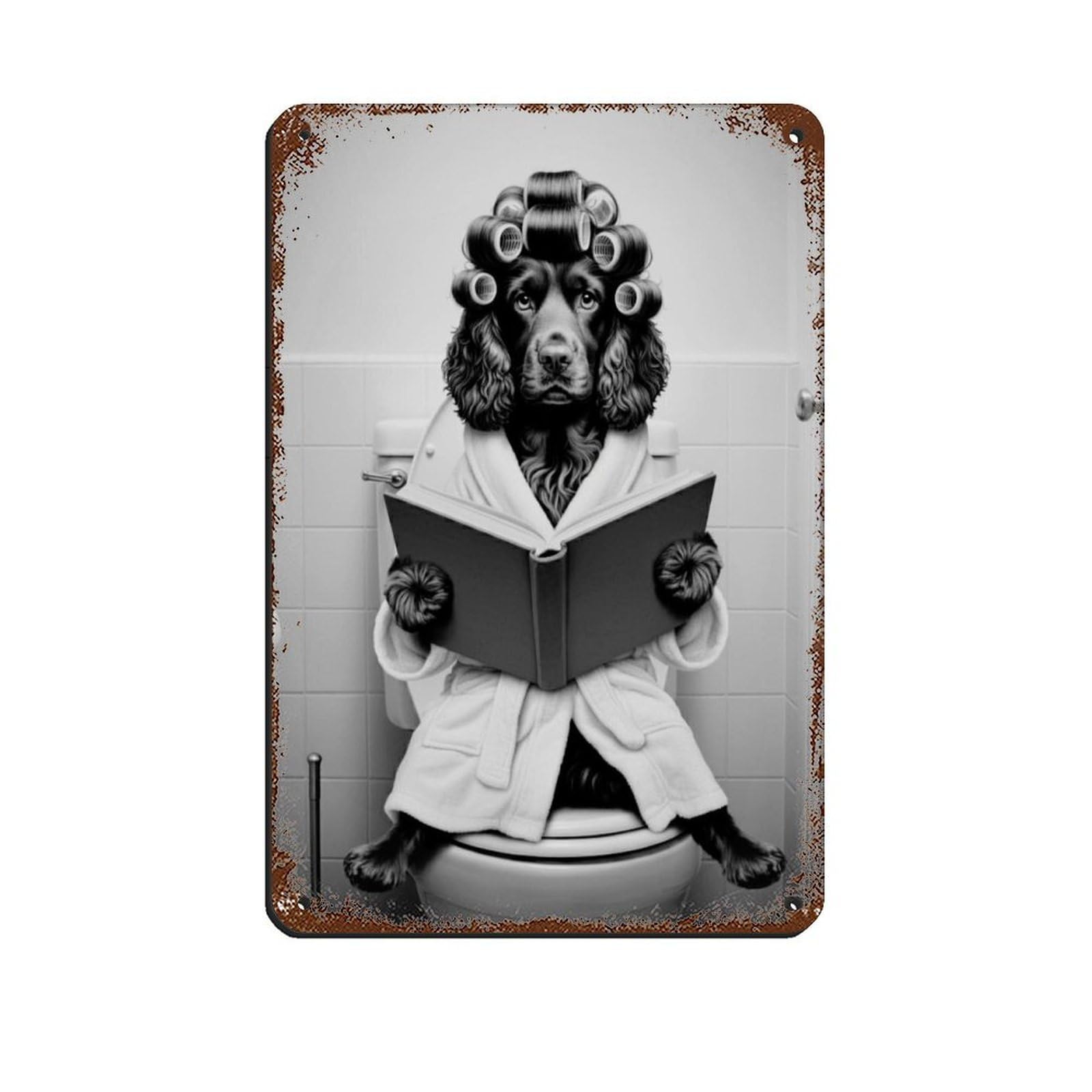 Cocker Spaniel on Toilet Reading Book (2) Retro Poster Metal Tin Sign Chic Art Retro Iron Painting Bar People Cave Cafe Family Garage Poster Wall Decoration 8x12inch(20x30cm)