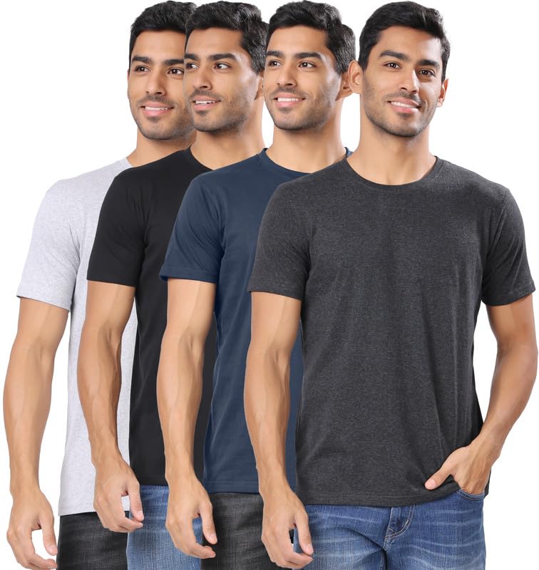 London Hills Men's Cotton Blend Regular Fit Solid Round Neck Half Sleeve T-Shirts - Pack of 4 - Review, Price and Buying Guide