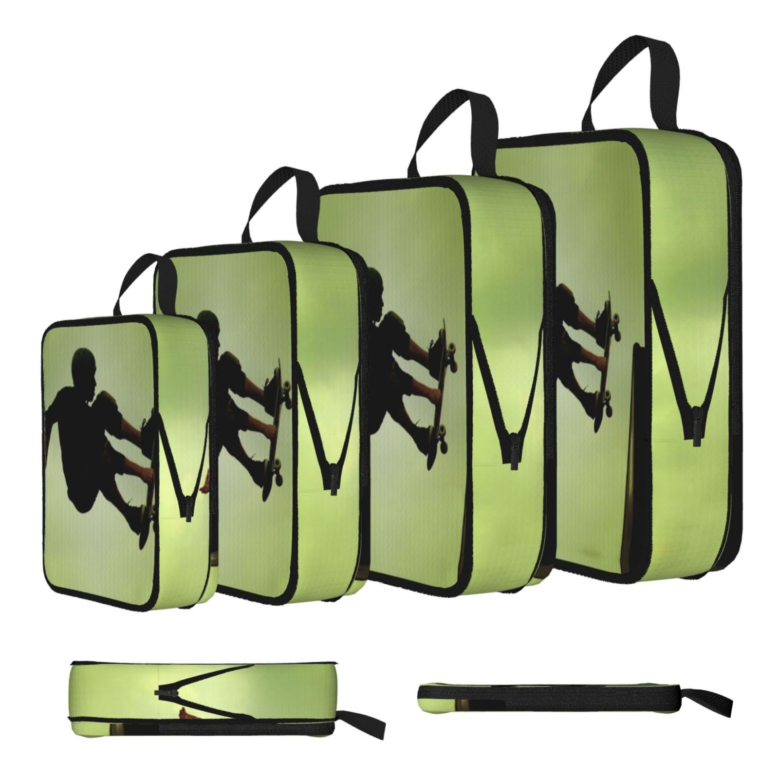 Skateboard Print Compression Packing Cubes 4-Piece Set With Multi- Compartment Travel Bag, Waterproof Suitcase Organiser Bags