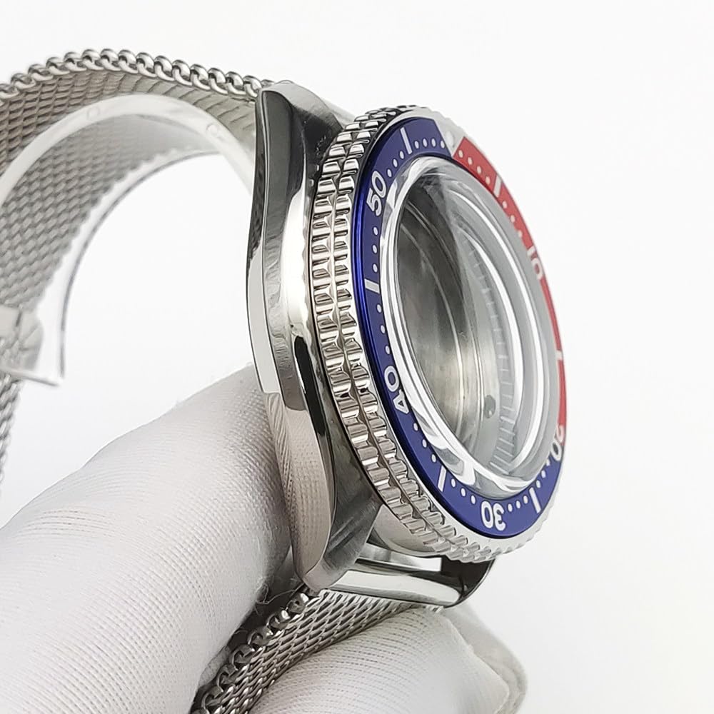 42mm Bubble Szafir Koperta Zegarka Kit z Mesh Pasek, Pasuje dla NH35 NH36 Mechanizm 28,5 Tarcza, 3.8 Korona Nurkowa Koperta Zegarka dla Seiko SKX007