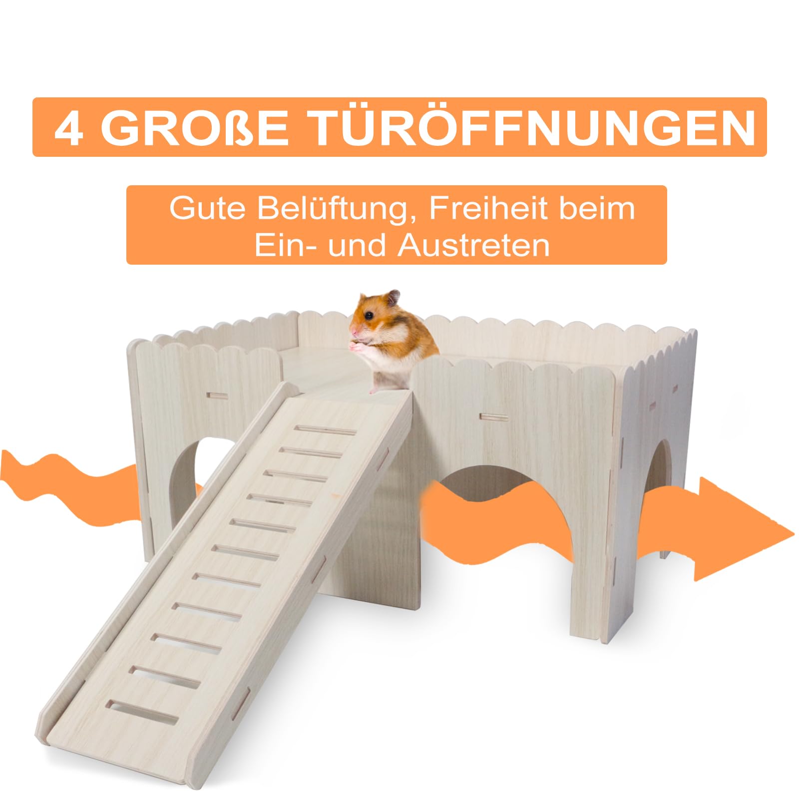 Cavia-huis met helling, hamsterhuis van hout, afneembaar hamsterhuis