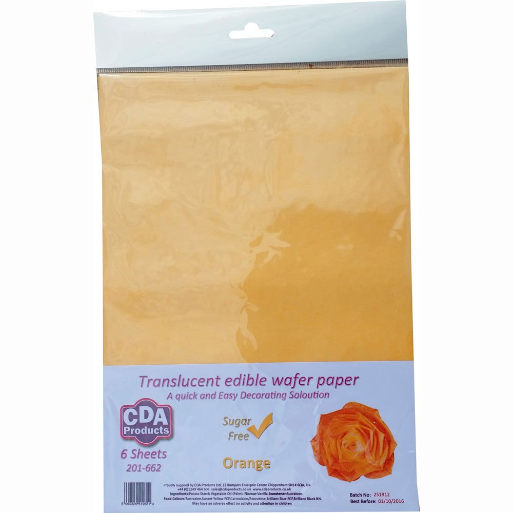Pack of 6 Full A4 Sized Orange Edible Wafer Paper (Rice Paper) Sheets 201-662