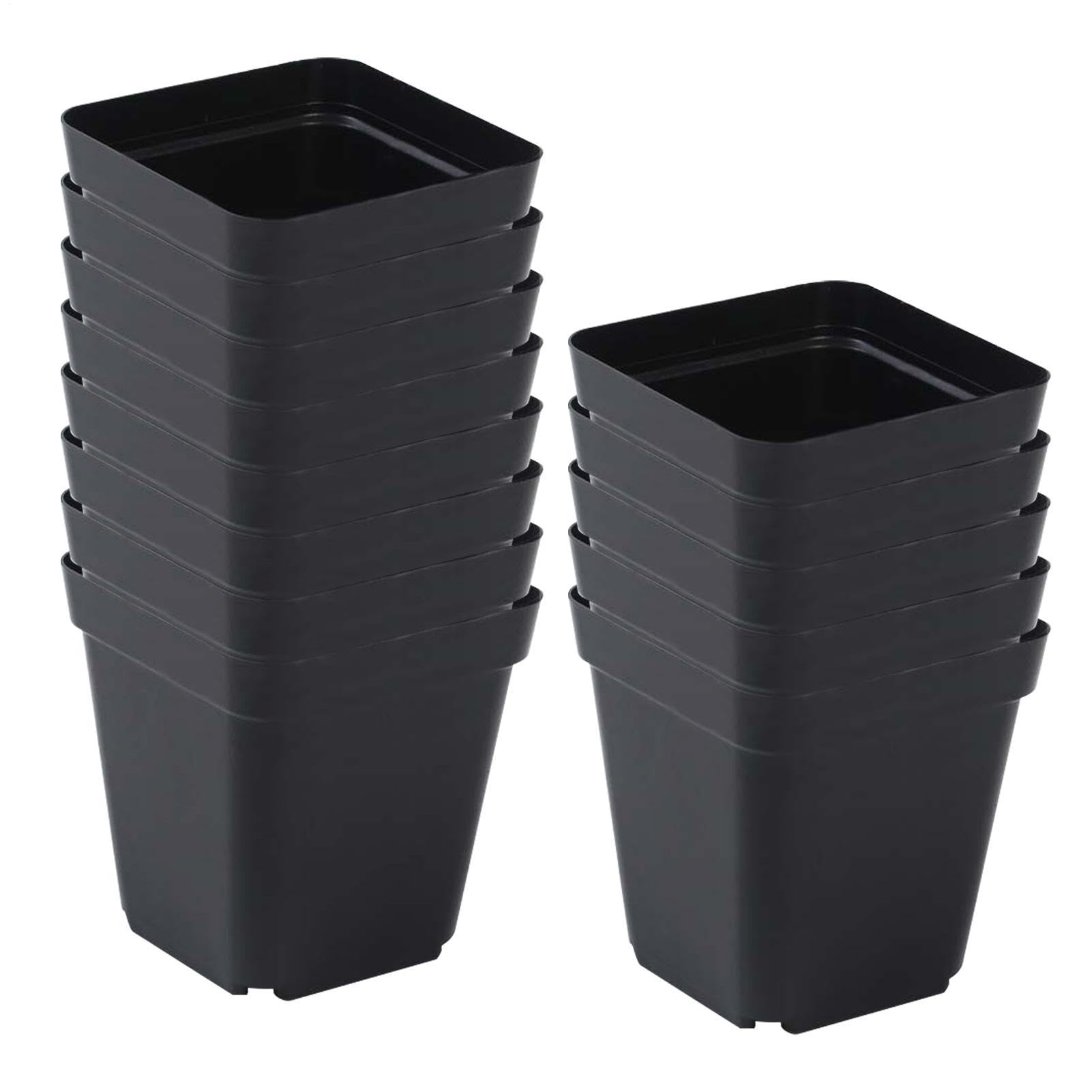 50 Pack Square Plant Pots Seedling Cups Black Reusable Nursery Pots With Drainage Holes For Vegetables Seedlings Fruits