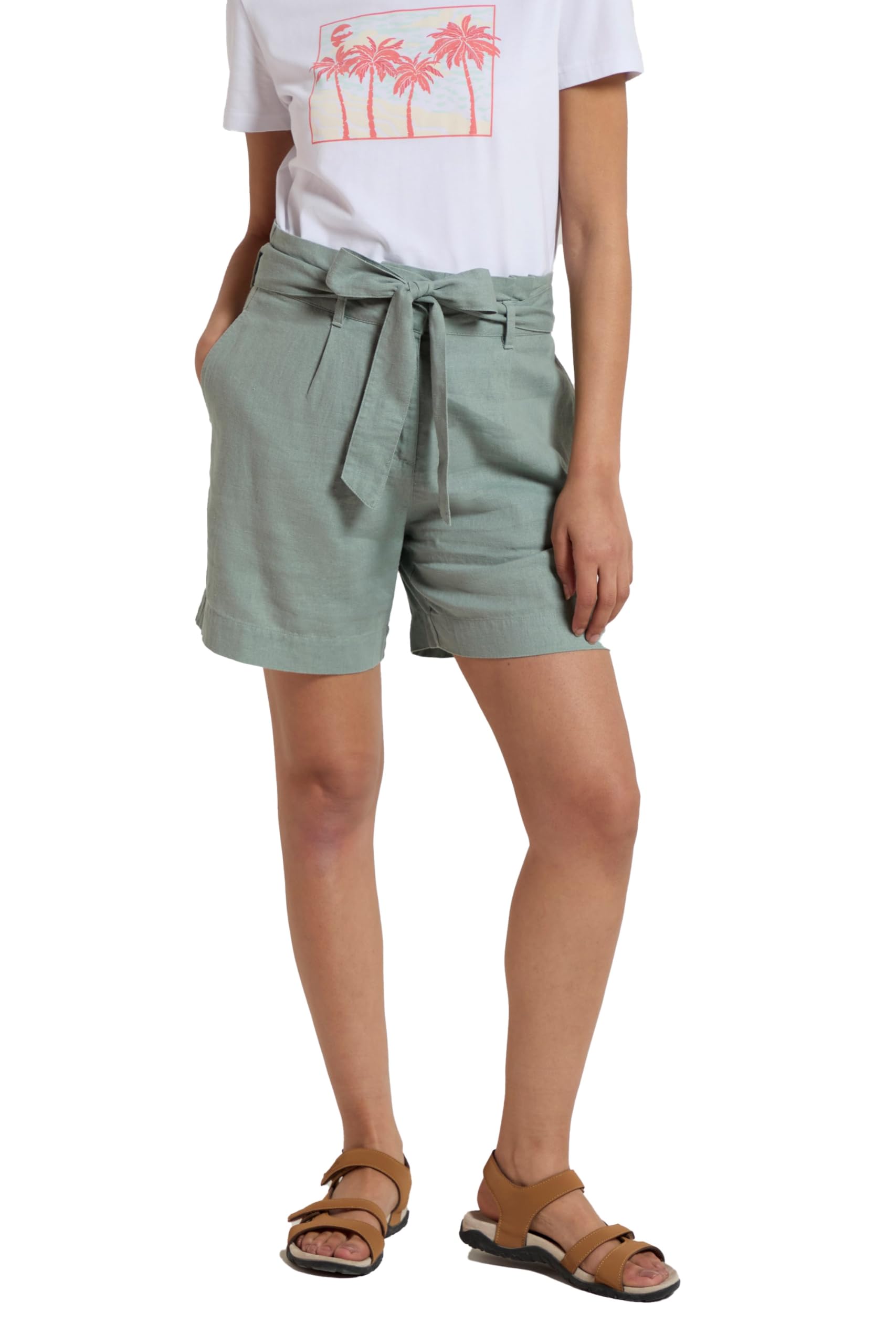 Mountain Warehouse Oatley Womens Linen Blend Shorts - Lightweight & Breathable Ladies Short Pants with Lots of Pockets - Spring Summer, Walking, Hiking, Outdoors Khaki Women's Size 16