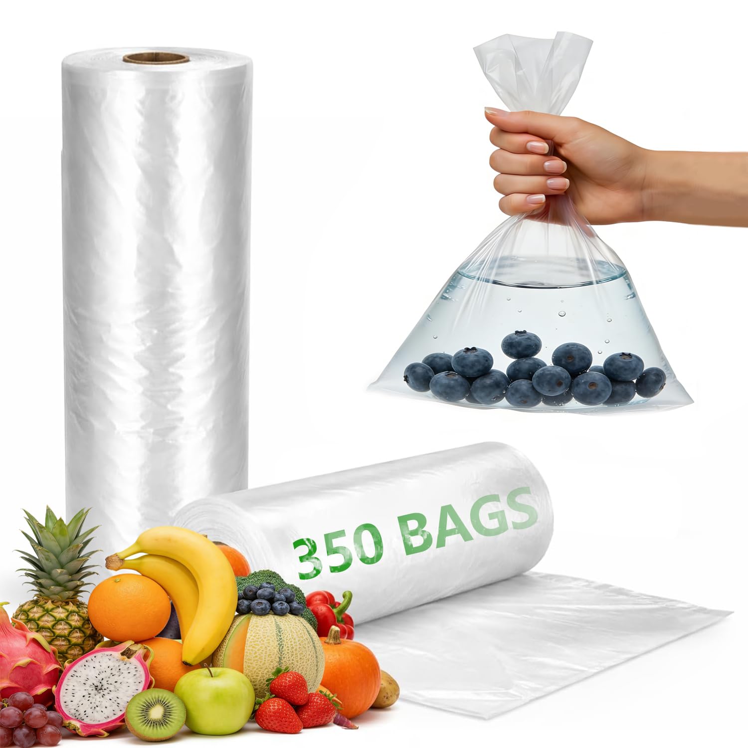 9527 Product - Bolsa de plástico transparente para almacenar alimentos, 350 bolsas de un rollo