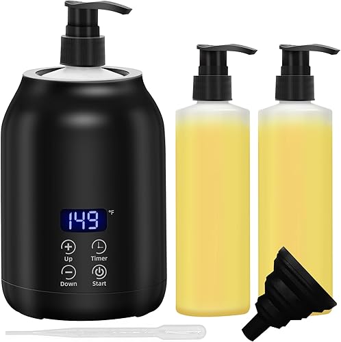 Yofuly Calentador de aceite de masaje, calentador digital de aceite de masaje eléctrico con dos botellas de aceite, calentador de loción corporal