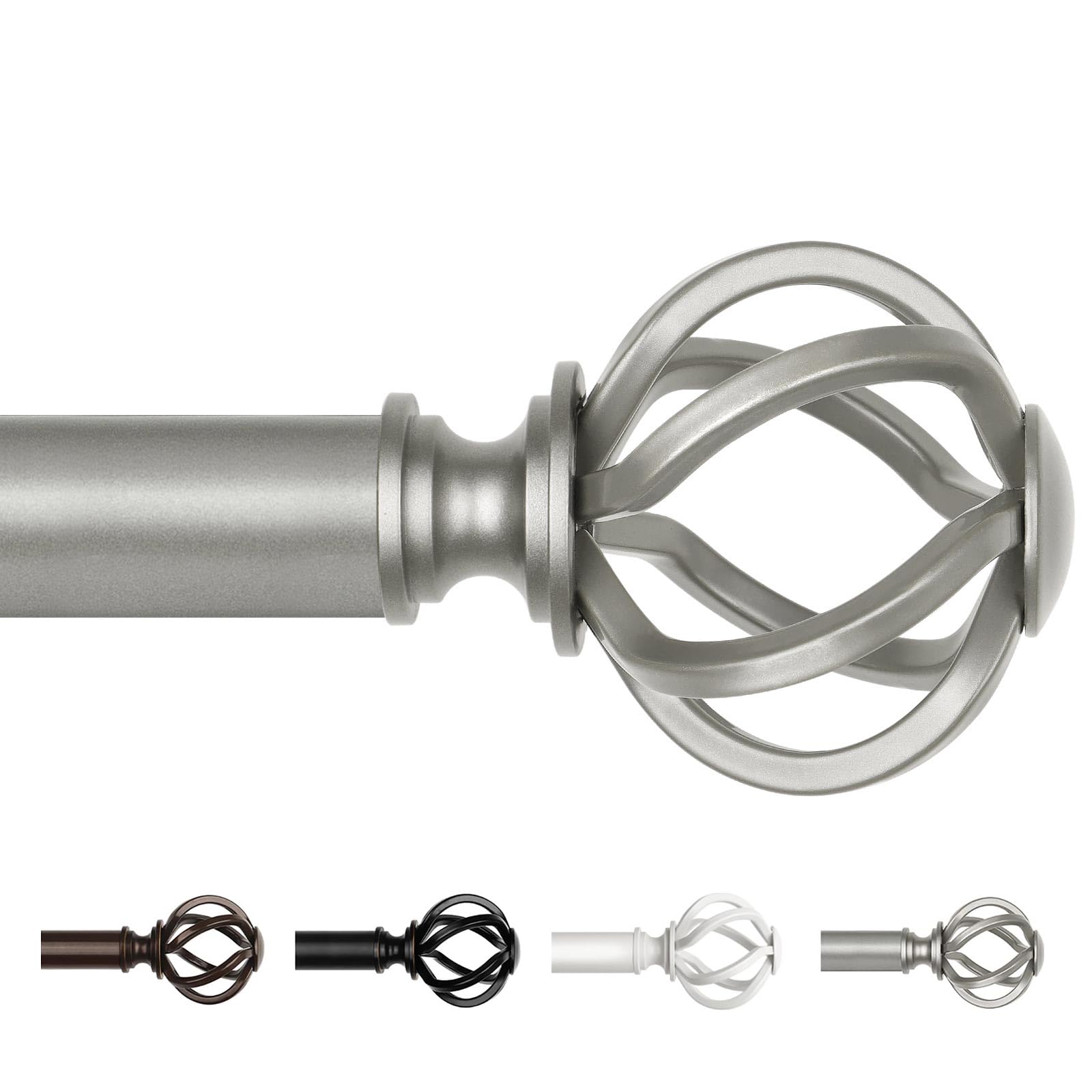 Antique Silver Curtain Poles for Eyelet Curtains, USFOOK 22 mm Voile Curtain Pole 80 to 218 cm, Metal Extendable Curtain Rods with Twisted Cage Finials
